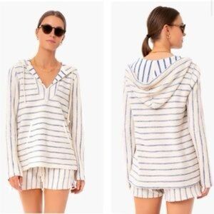 Faherty Pacifica Terry Stripe Hoodie Cream Azure Stripe XS